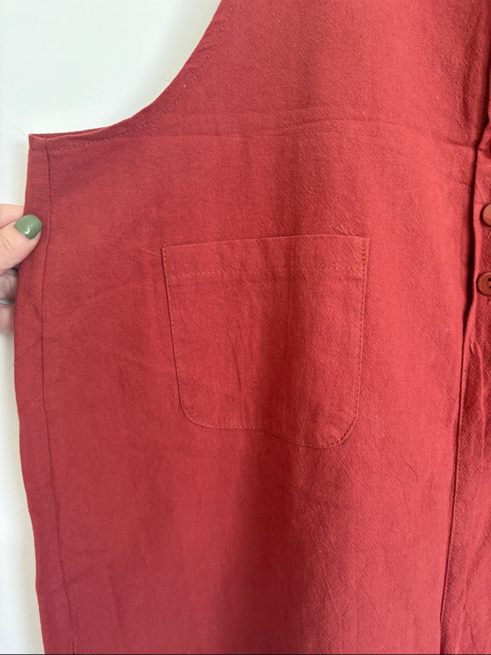 Rust colored Button-Front Linen Romper - Picture 4 of 7